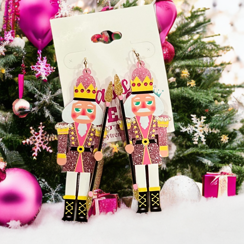 Pink Acrylic Nutcracker Earrings