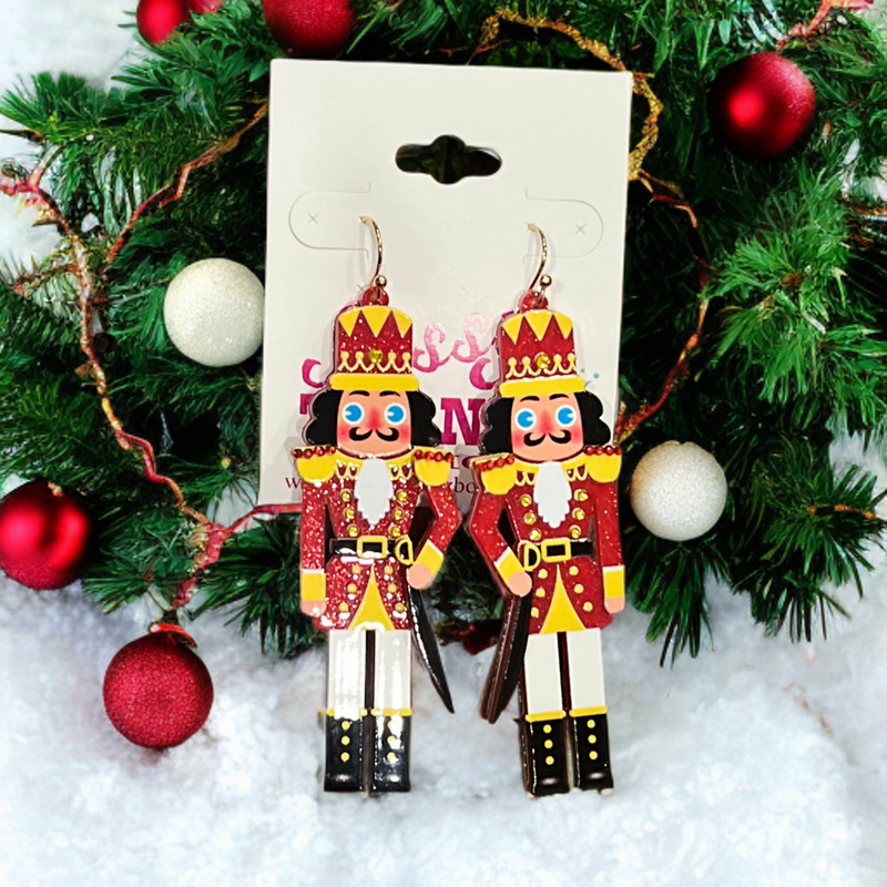 Red Acrylic Nutcracker Earrings