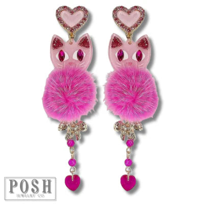 Posh Fuchsia Puff Earrings