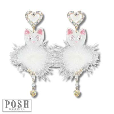 Posh White Puff Earrings