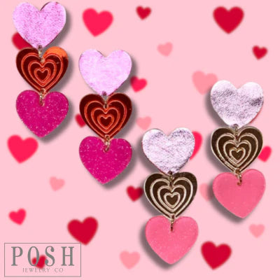 Posh Triple Heart Earrings