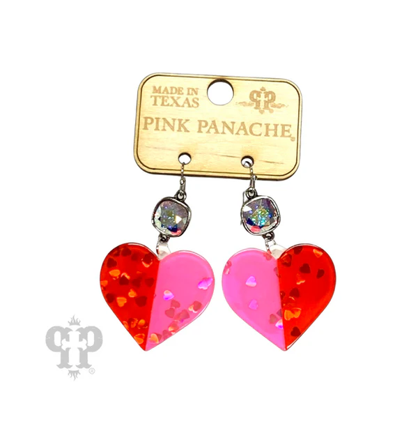 Posh Pink Glitter Acrylic Heart Earrings