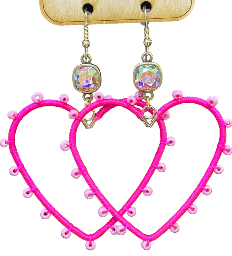 Posh Pink Bead Wrapped Fuchsia Heart Earring