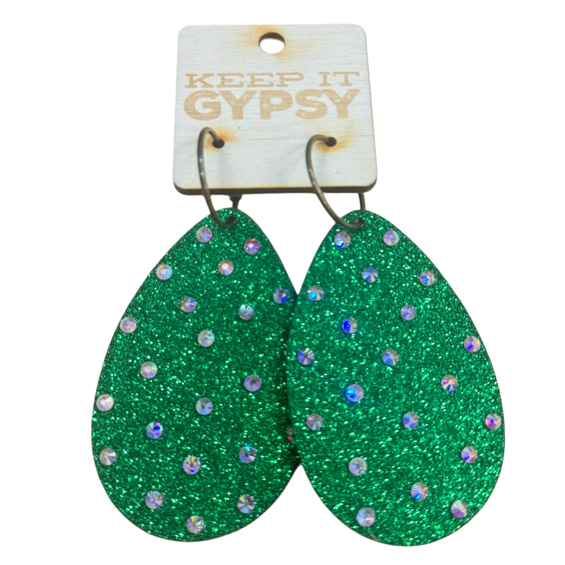 KIG Glitter Teardrop Earrings - Green