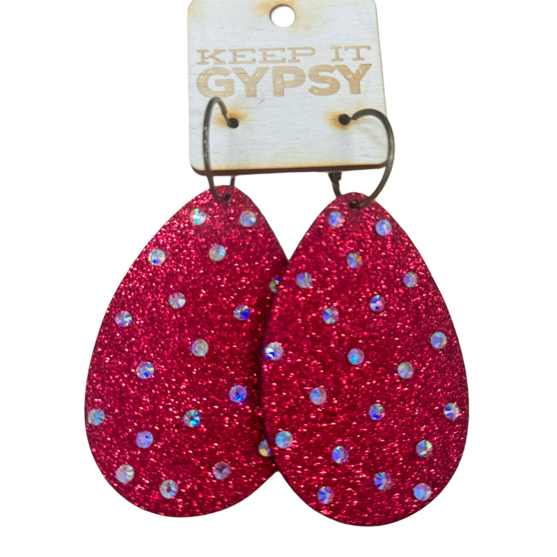 KIG Glitter Teardrop Earrings - Red