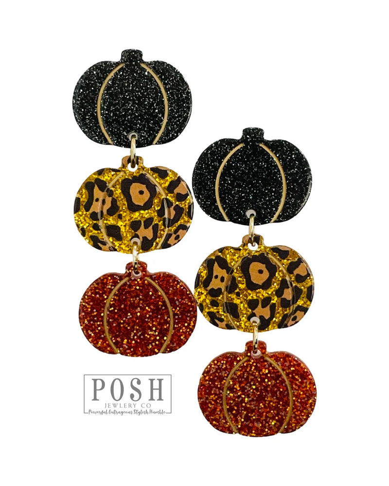 POSH Acrylic Triple Pumpkin Earrings