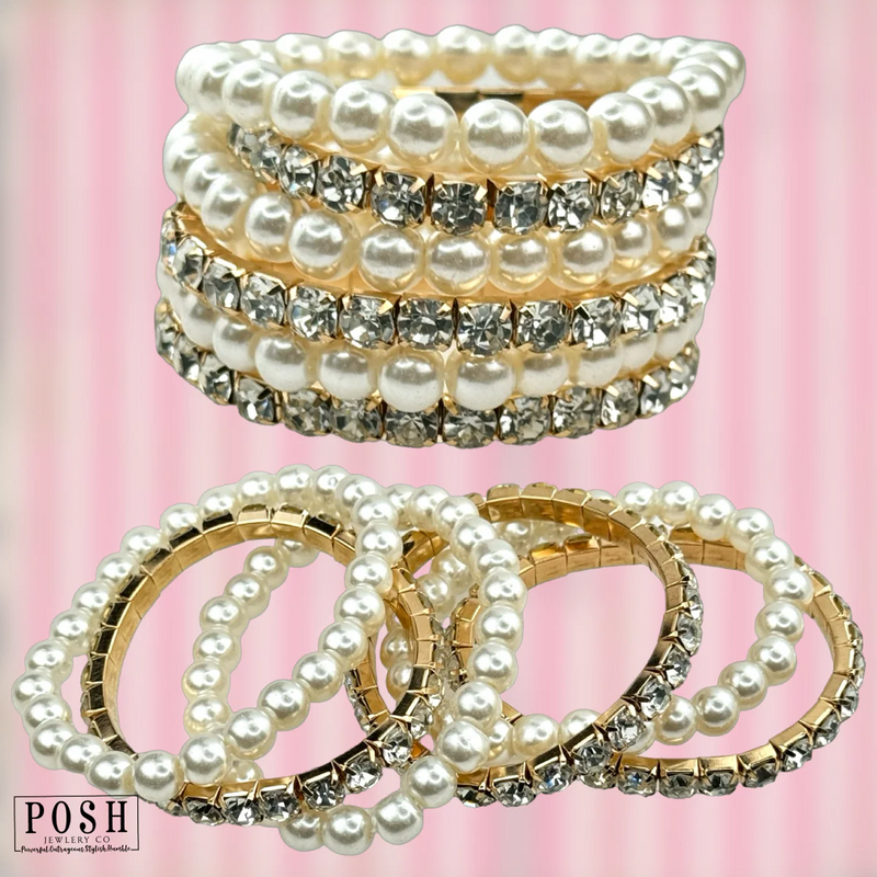 Posh Pearl & Rhinestone Bracelet Set