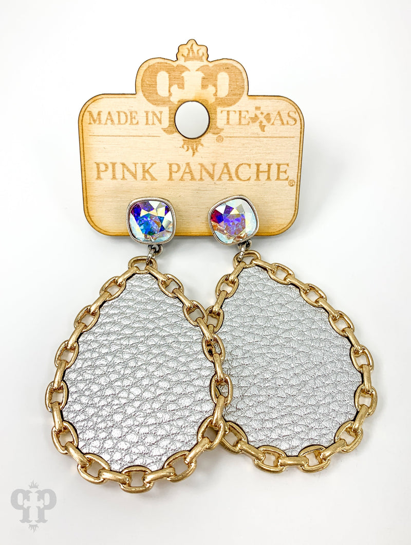 PP Pebbled leather teardrop earring, Austrian crystal