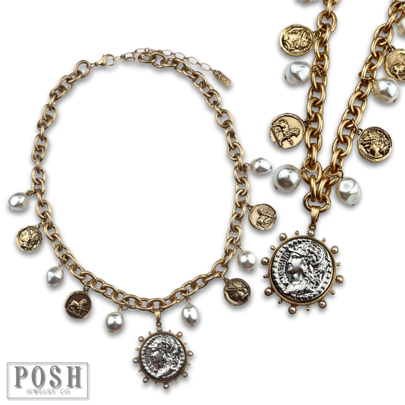 PP Coin and pearl bead charm necklace