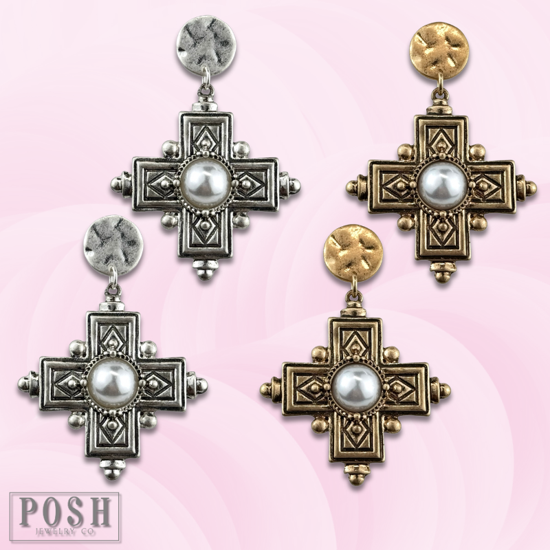 PP Antique look cross earring