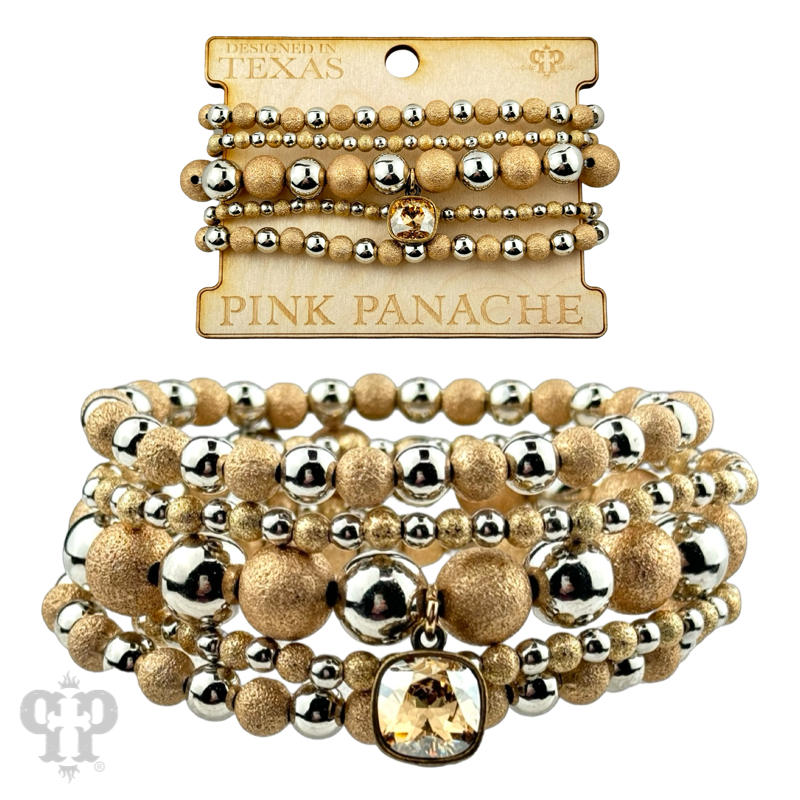 PP Gold and silver round bead bracelet stack, Austrian crystal