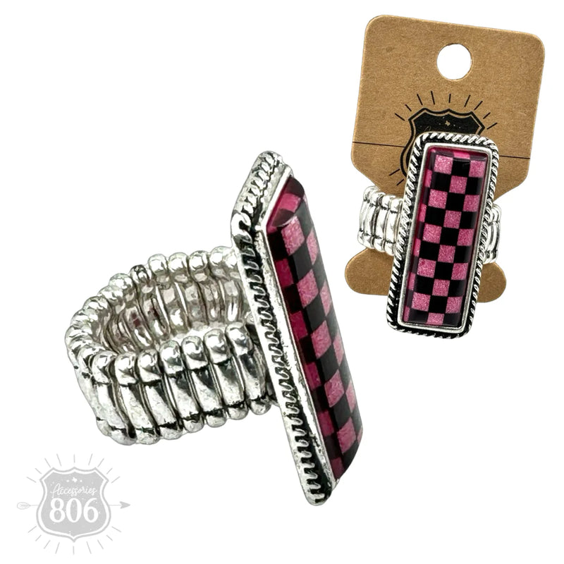 806 Pink Checkered Ring