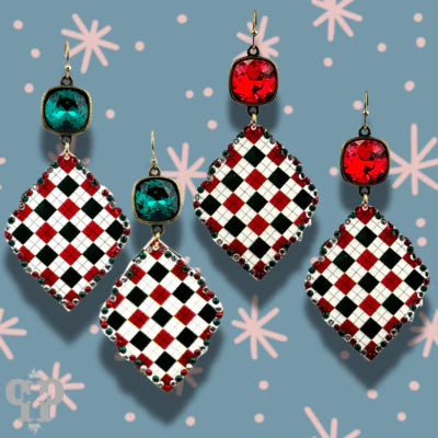 PP Christmas Plaid with Crystal Earrings