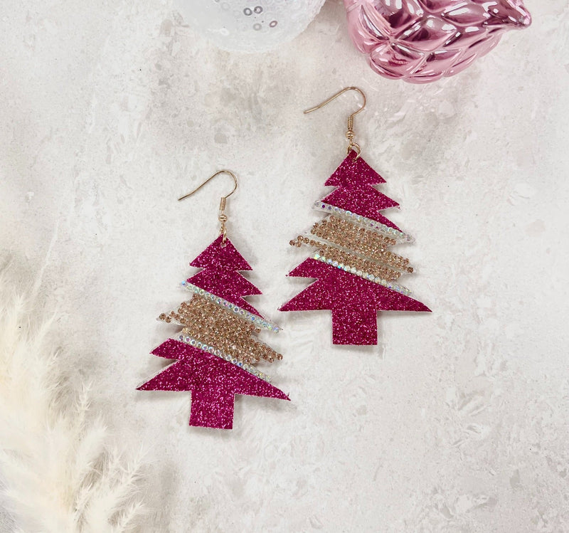 SG Array Live The Most Wonderful Of The Year Fuchsia Glitter Tree Earrings