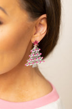 SG Array Live Silver and Pink Christmas Tree Earrings