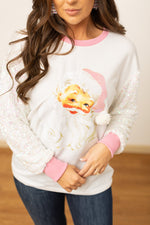 SG Array Live Santa Clause White Sweatshirt with Sequin Sleeves