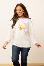 SG Array Live Santa Clause White Sweatshirt with Sequin Sleeves