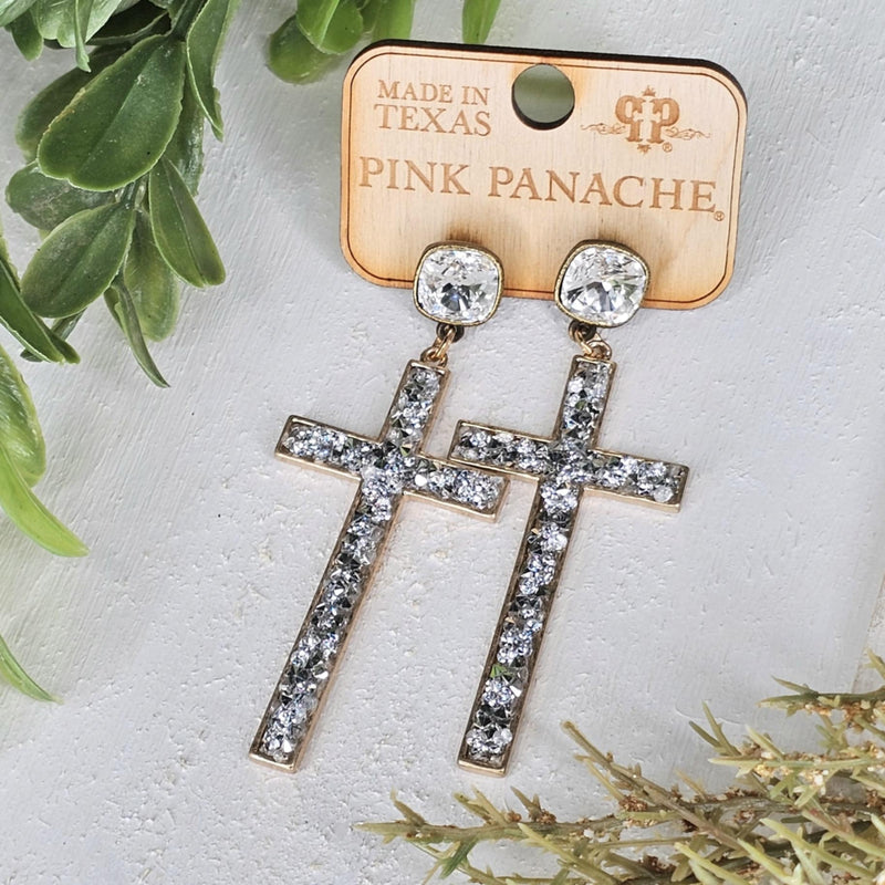 PP Clear Silver Cross Sparkle Earrings