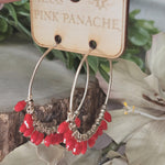 PP Red Beaded Dangle Gold Hoop Earrings