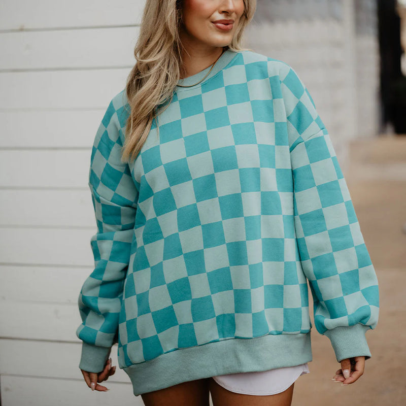 Katydid Array Live Teal Check Sweatshirt